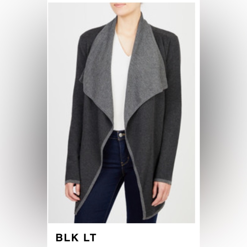 BLK LT Longline Color Block Drape Front Cardigan